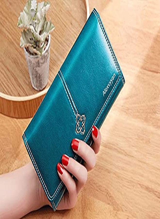 Alexvyan Blue/Green Women Long Purse Wallet Female Women/Ladies/Girls Wallets Card Holder 3 Pocket Card Organizer Raksha Bandan Gift - Image 2